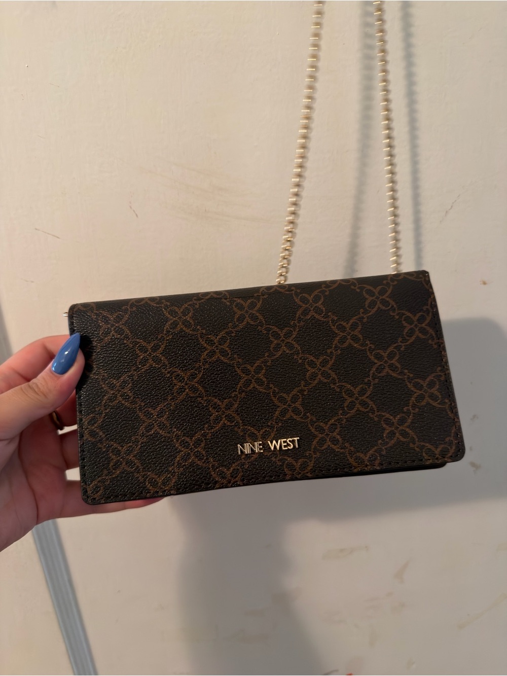 Nine West Brown Logo-Print Chain Crossbody Wallet